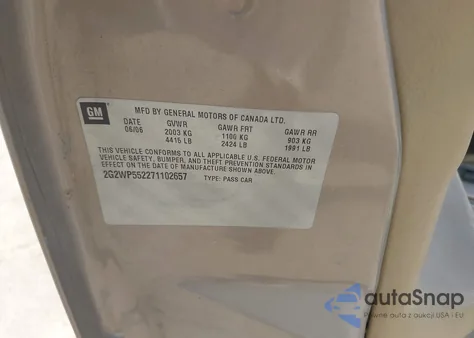 2007 Pontiac Grand Prix z USA, uszkodzony, nr VIN 2G2WP552271102657